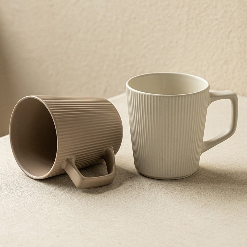 Simple Striped Ceramic Mug with Large Capacity - Image 3