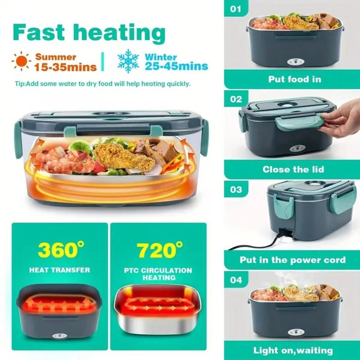 Portable Electric Lunch Box Heating Food Warmer - Image 3