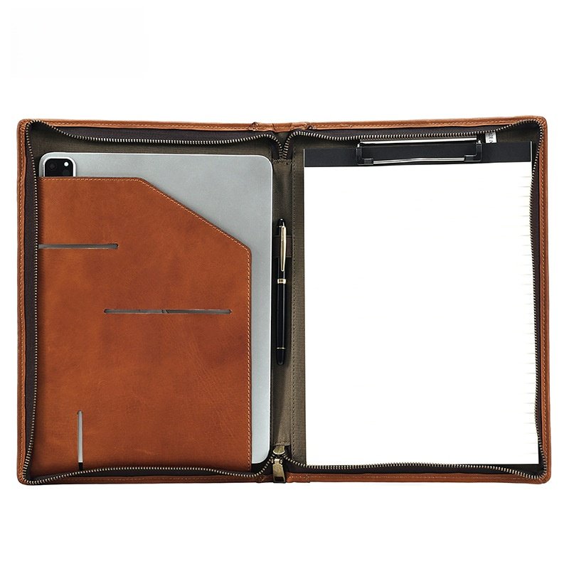 Premium Leather A4 Document Folder with Zipper - Image 3