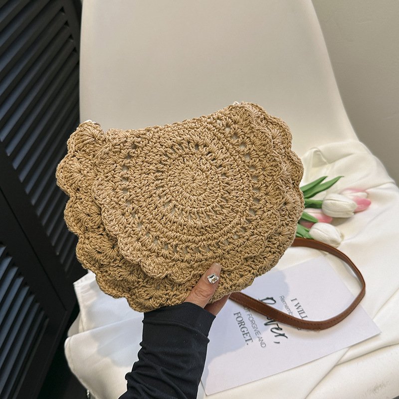 Cotton Lace Woven Round Shoulder Bag - Image 2
