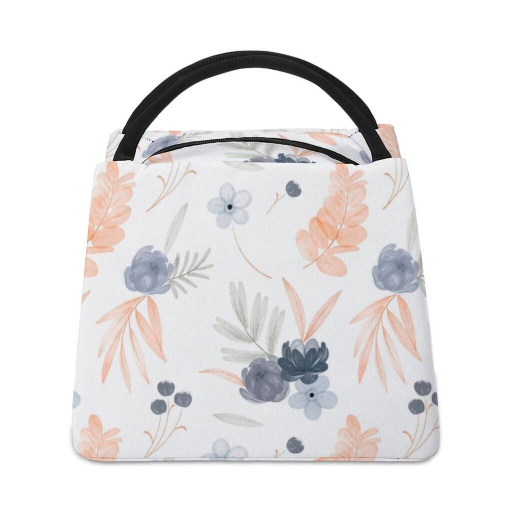 Thermal Lunch Bag Tote- Orange Floral Lunch Bag A005