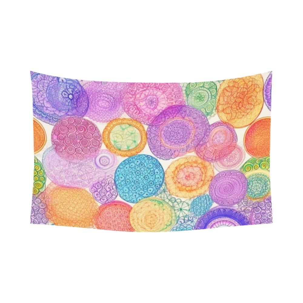 Circles floral decorative wall tapestry wall art Polyester wall Tapestry 90"x 60" Polyester Peach Skin Wall Tapestry 90"x 60" - Image 3