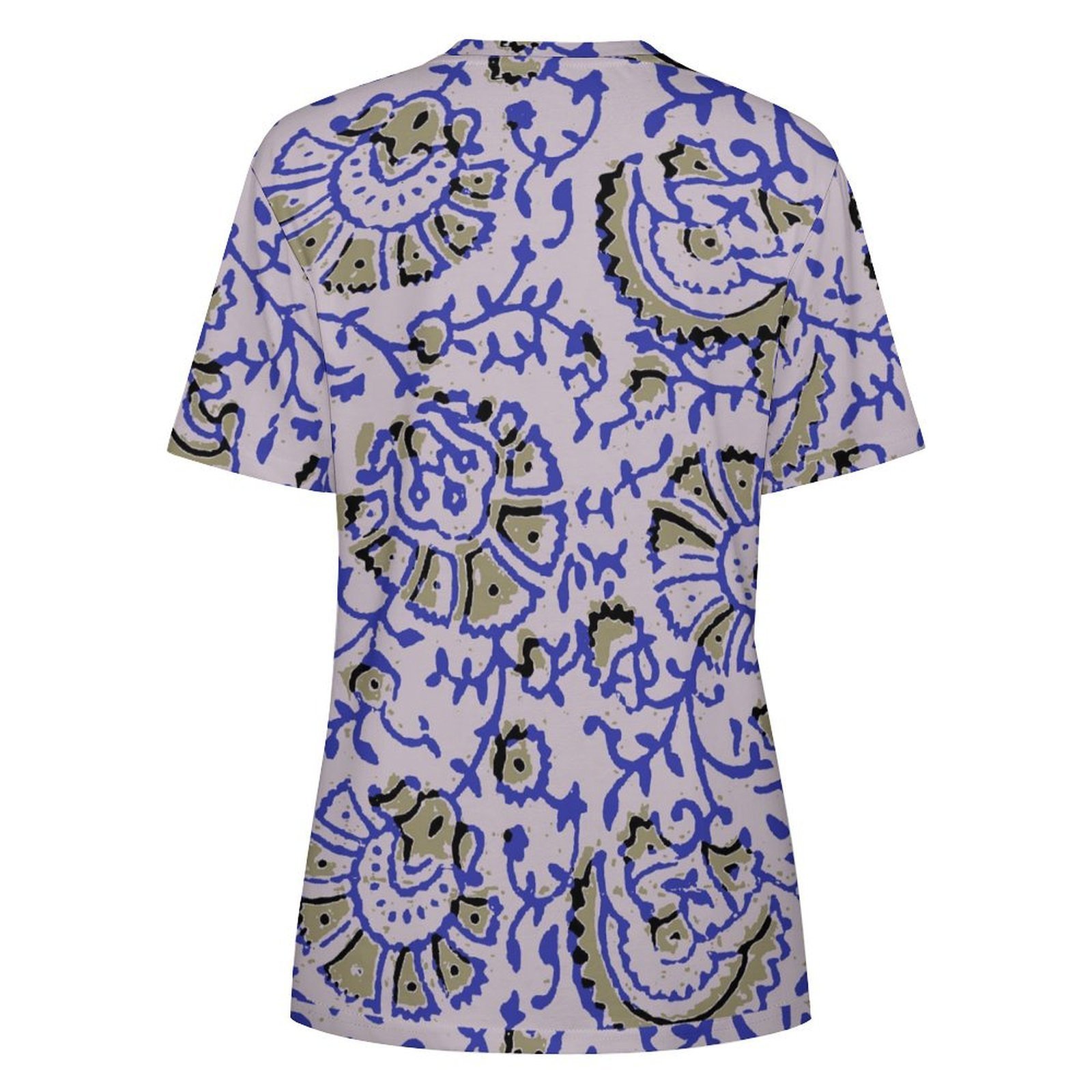 Floral Print green navy Women’s T-Shirt All-Over Print Women's Cotton T-Shirt - Image 2