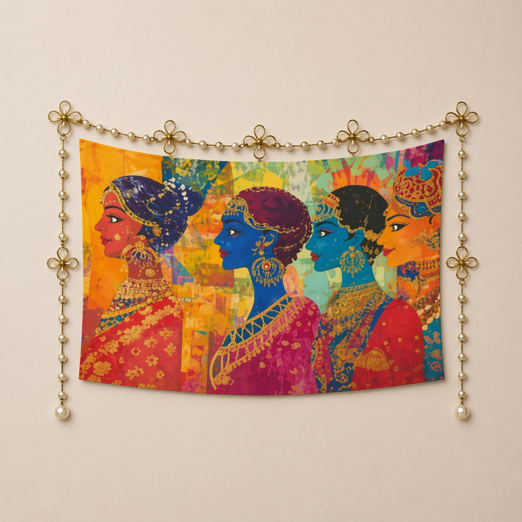 Four women decorative wall tapestry wall art Polyester  Wall Tapestry 90"x 60" Polyester Peach Skin Wall Tapestry 90"x 60"