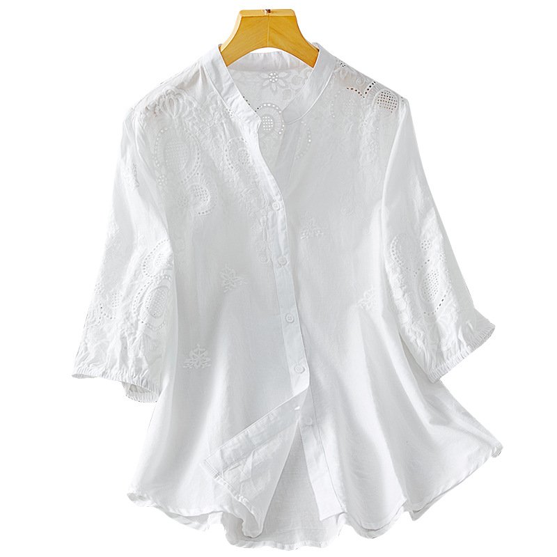 Pure Cotton Embroidered V-Neck Shirt - Image 6