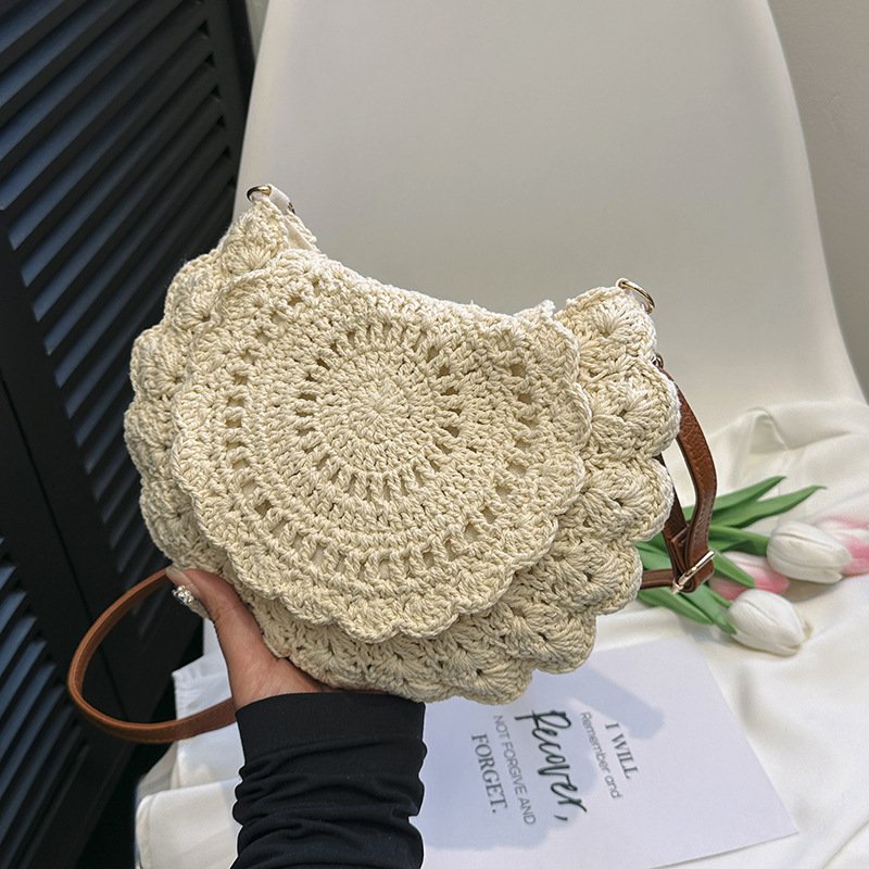 Cotton Lace Woven Round Shoulder Bag