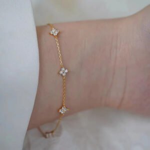 Four Leaf Clover 18k Gold Plated Zircon Bracelet