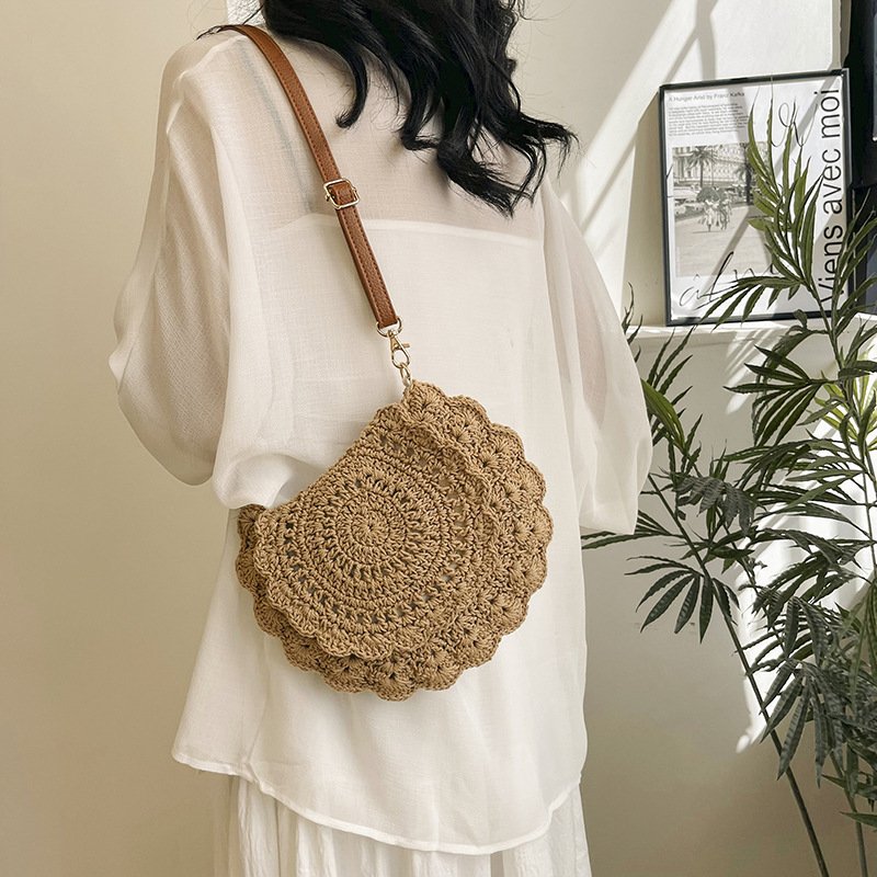 Cotton Lace Woven Round Shoulder Bag - Image 4