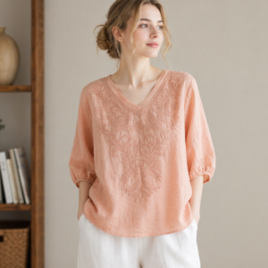 Womens Embroidered shirt in Linen cotton