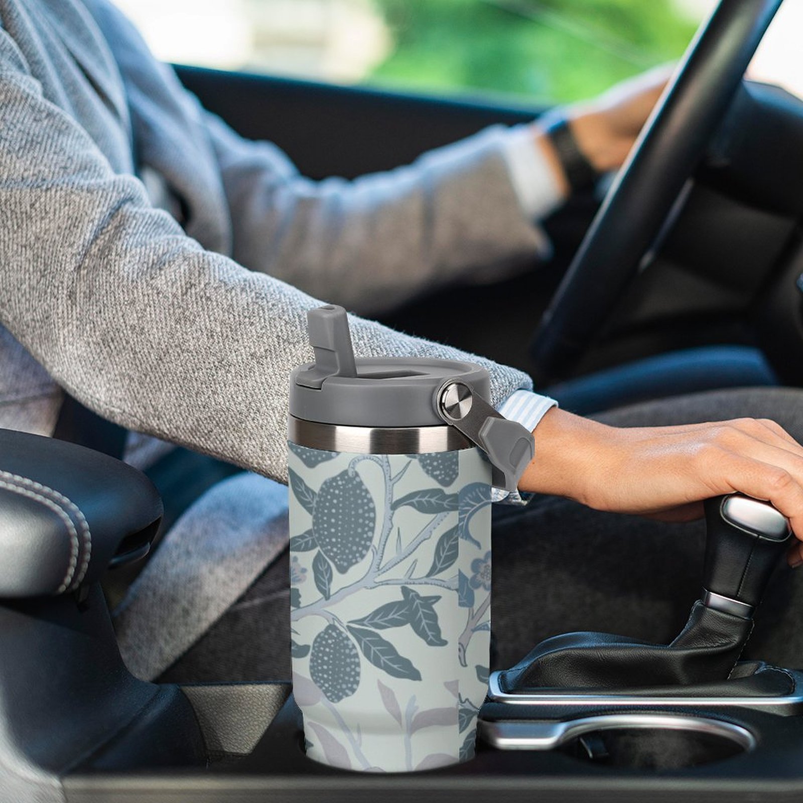 Drinkware Tumbler Vacuum Flask - Blue Design Tumbler with Top Handle (30oz) - Image 3