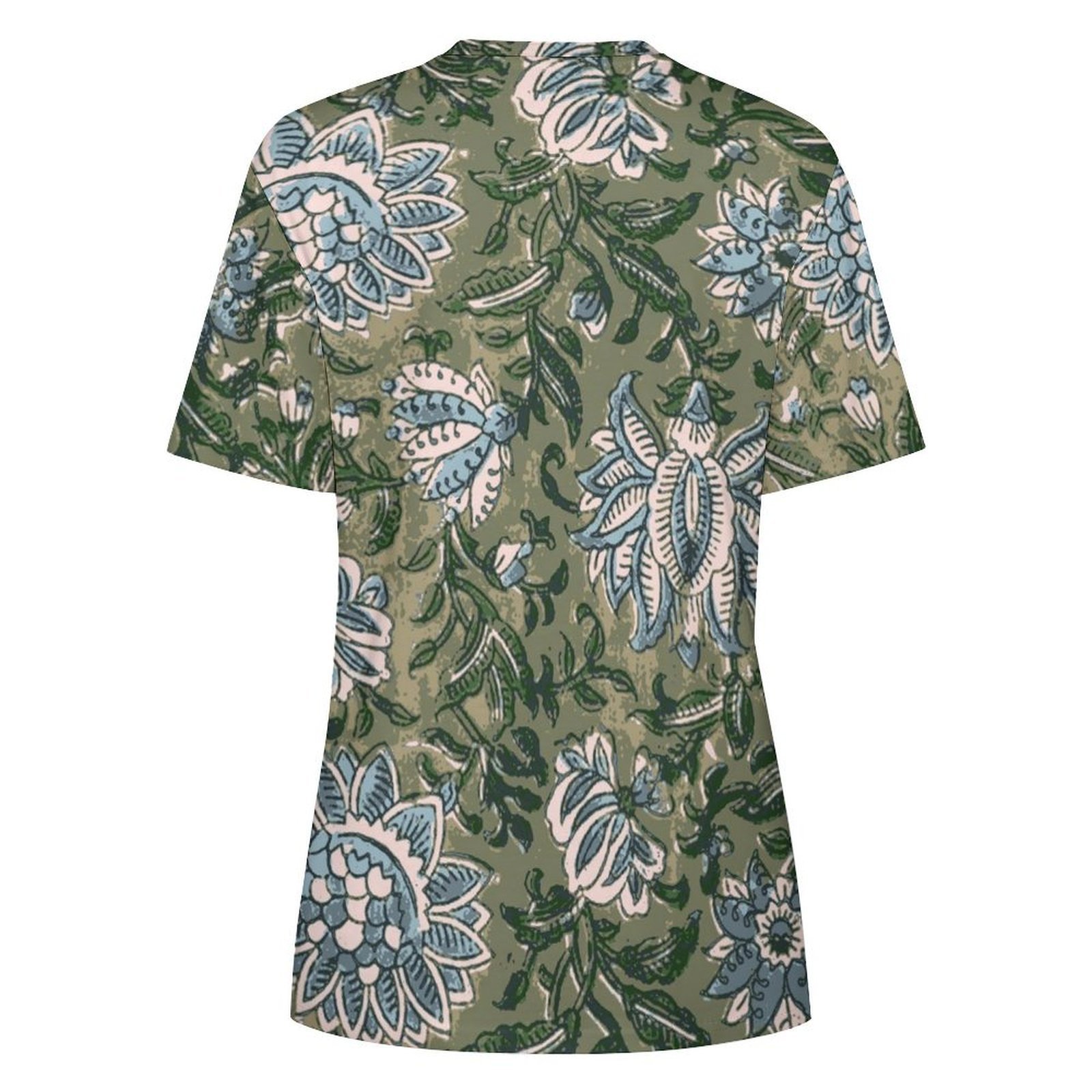 Floral Print Green Blue tone Women’s T-Shirt All-Over Print Women's Cotton T-Shirt - Image 2