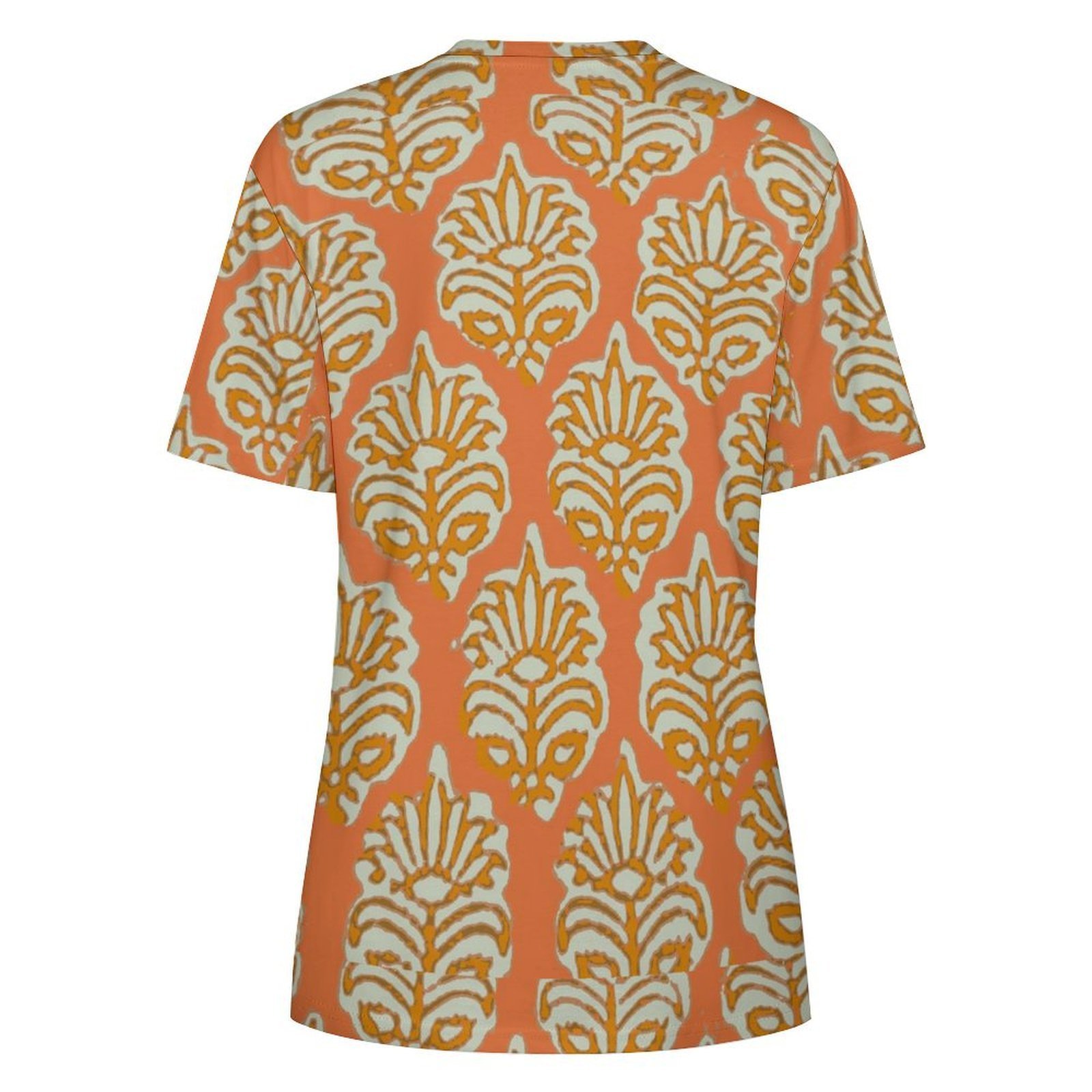 Floral Print Yellow Orange Women’s T-Shirt All-Over Print Women's Cotton T-Shirt - Image 2