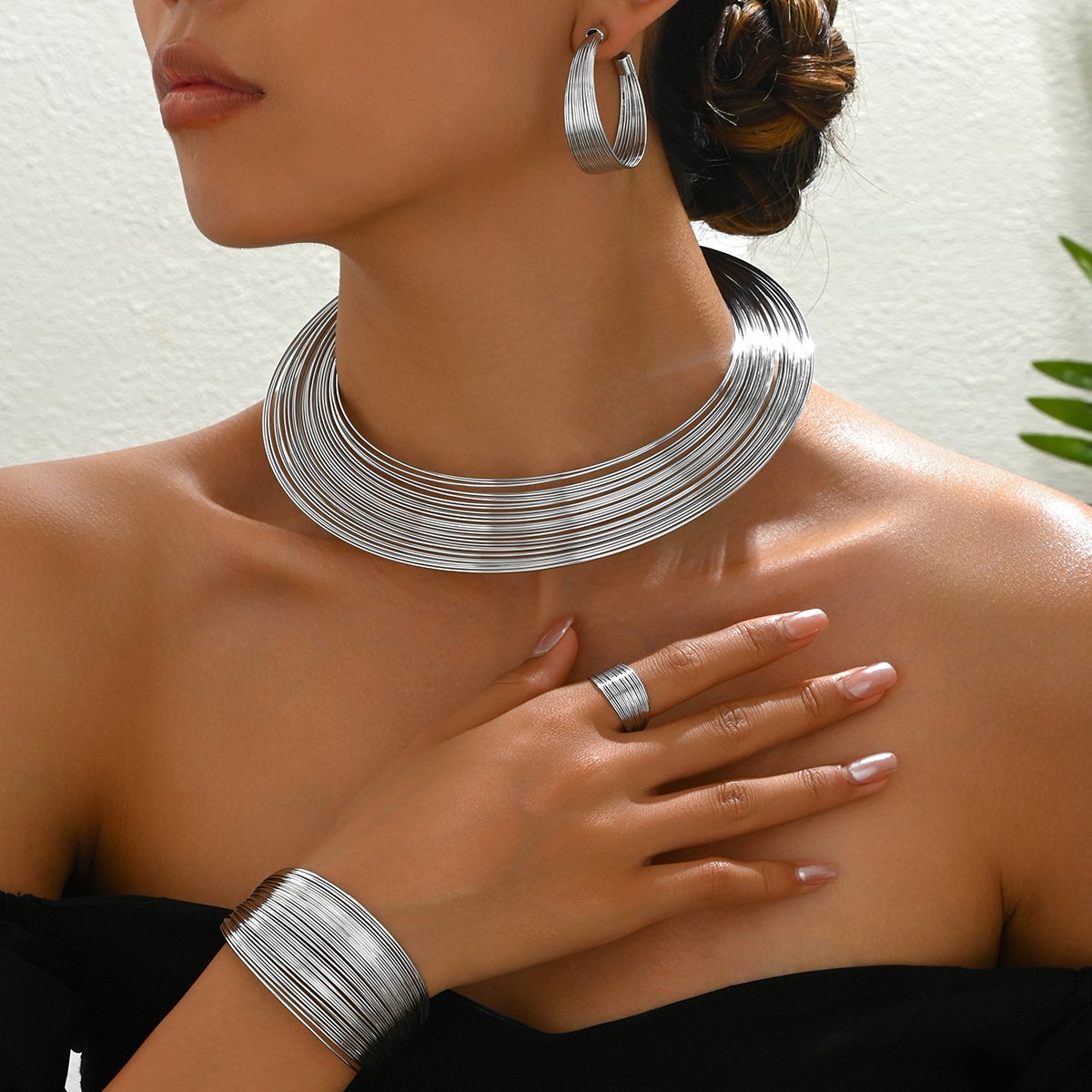 Multi-layer necklace earring bracelet set - Image 2