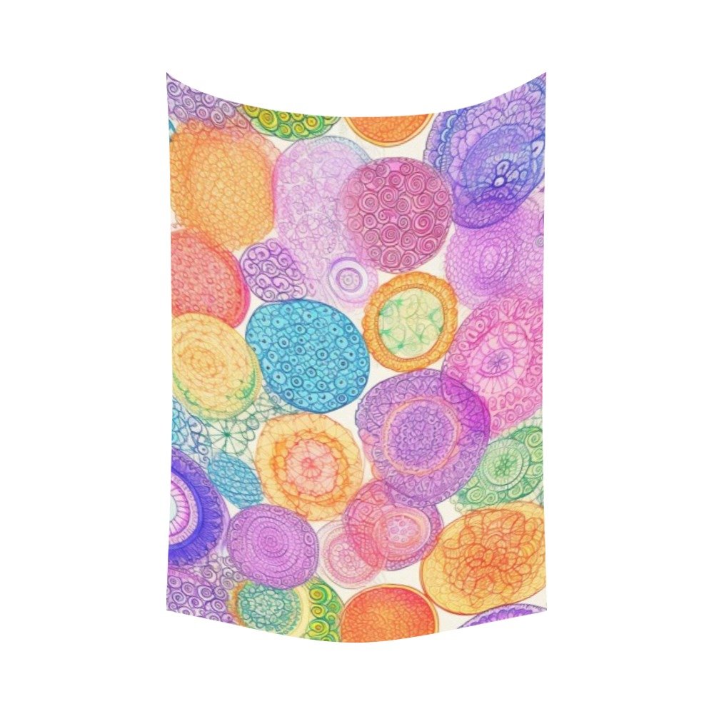 Circles floral decorative wall tapestry wall art Polyester wall Tapestry 90"x 60" Polyester Peach Skin Wall Tapestry 90"x 60" - Image 2
