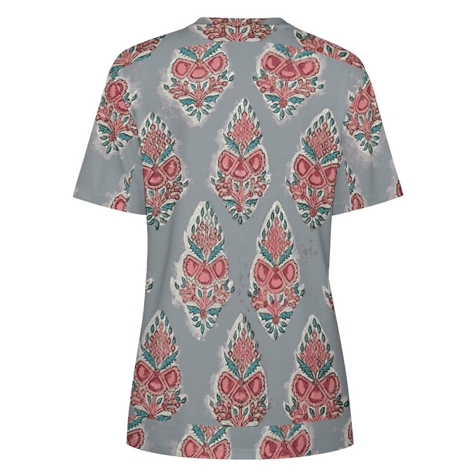 Grey and Rust Floral Ethical Tshirt All-Over Print Women's Cotton T-Shirt - Image 2