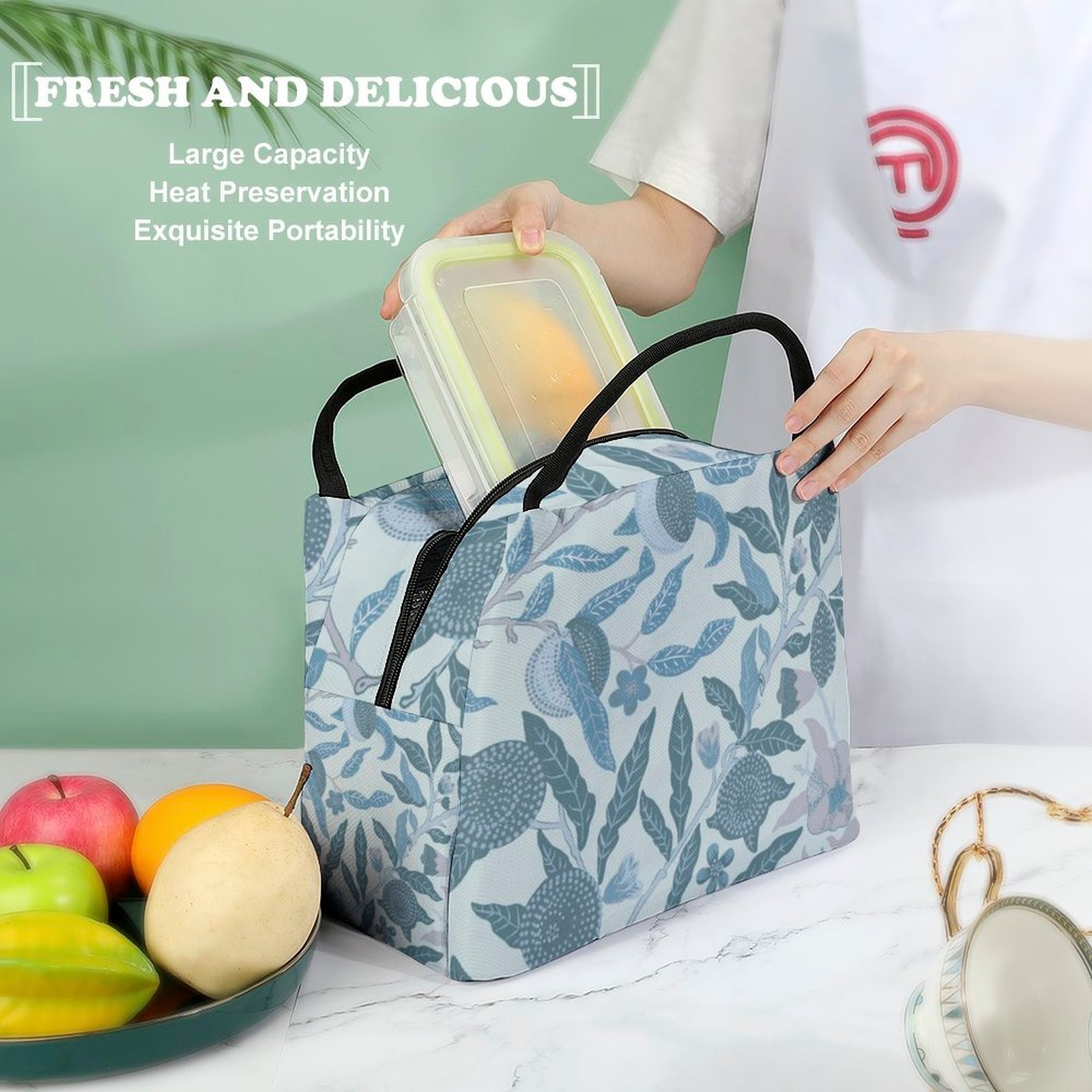 Thermal Lunch Bag Tote- Blue design Lunch Bag A005 - Image 2