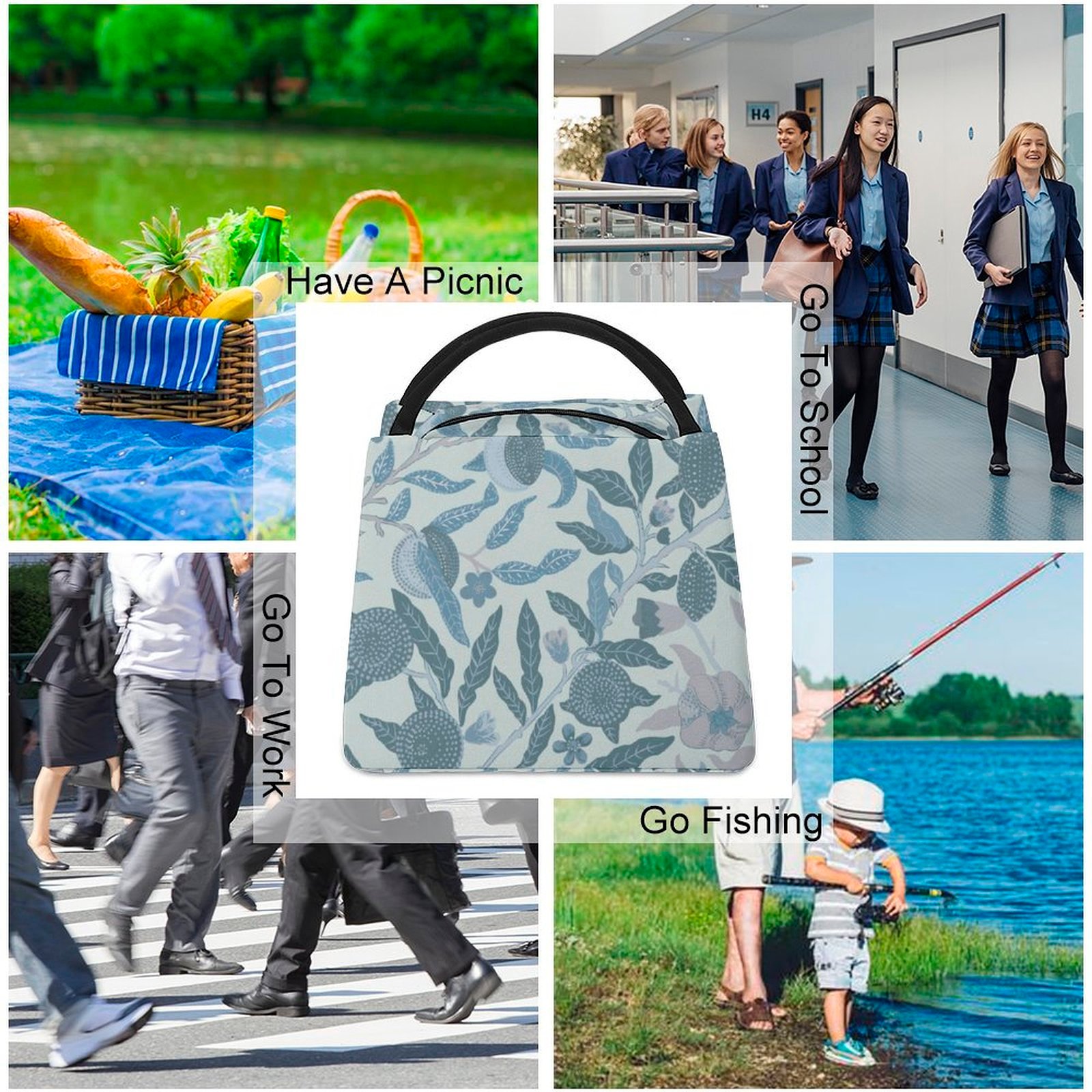 Thermal Lunch Bag Tote- Blue design Lunch Bag A005 - Image 4