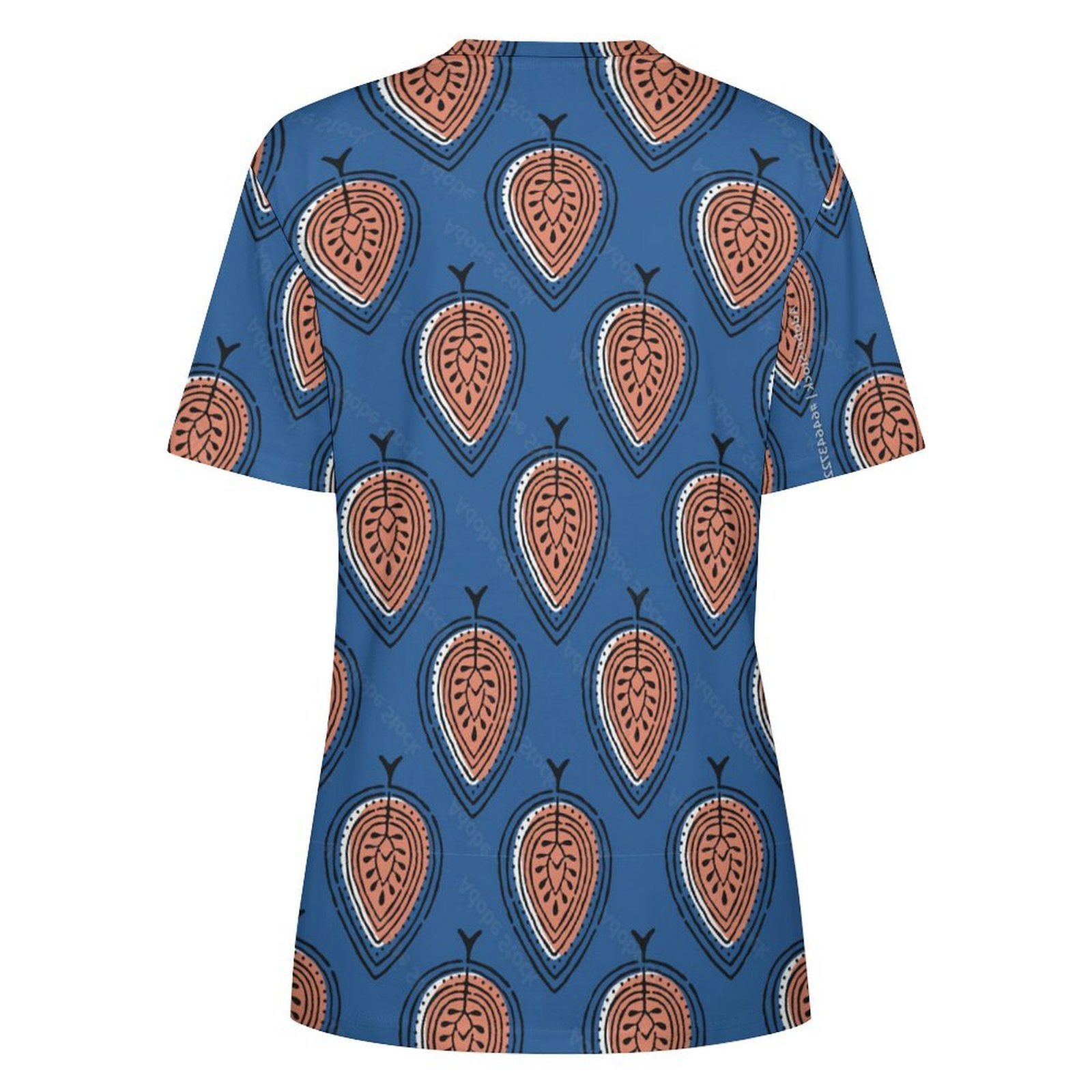 Blue & Rust Leaf Print T-Shirt All-Over Print Women's Cotton T-Shirt - Image 2