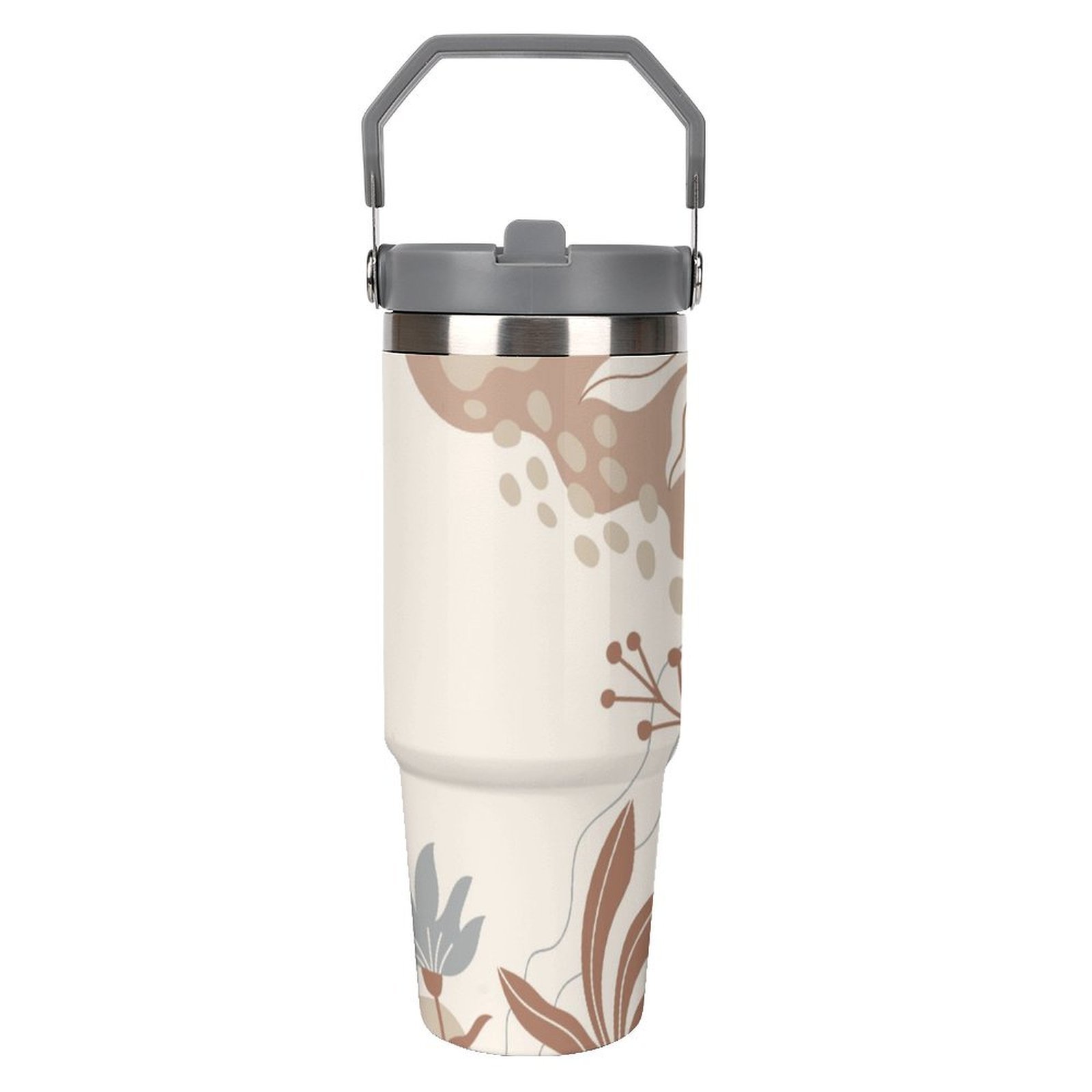 Drinkware Tumbler Vacuum Flask -Brown Beige Abstract Tumbler with Top Handle (30oz)