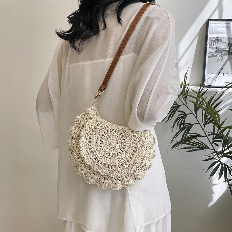 Cotton Lace Woven Round Shoulder Bag - Image 3