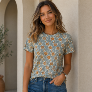 stylish orange floral print t-shirt All-Over Print Women's Cotton T-Shirt