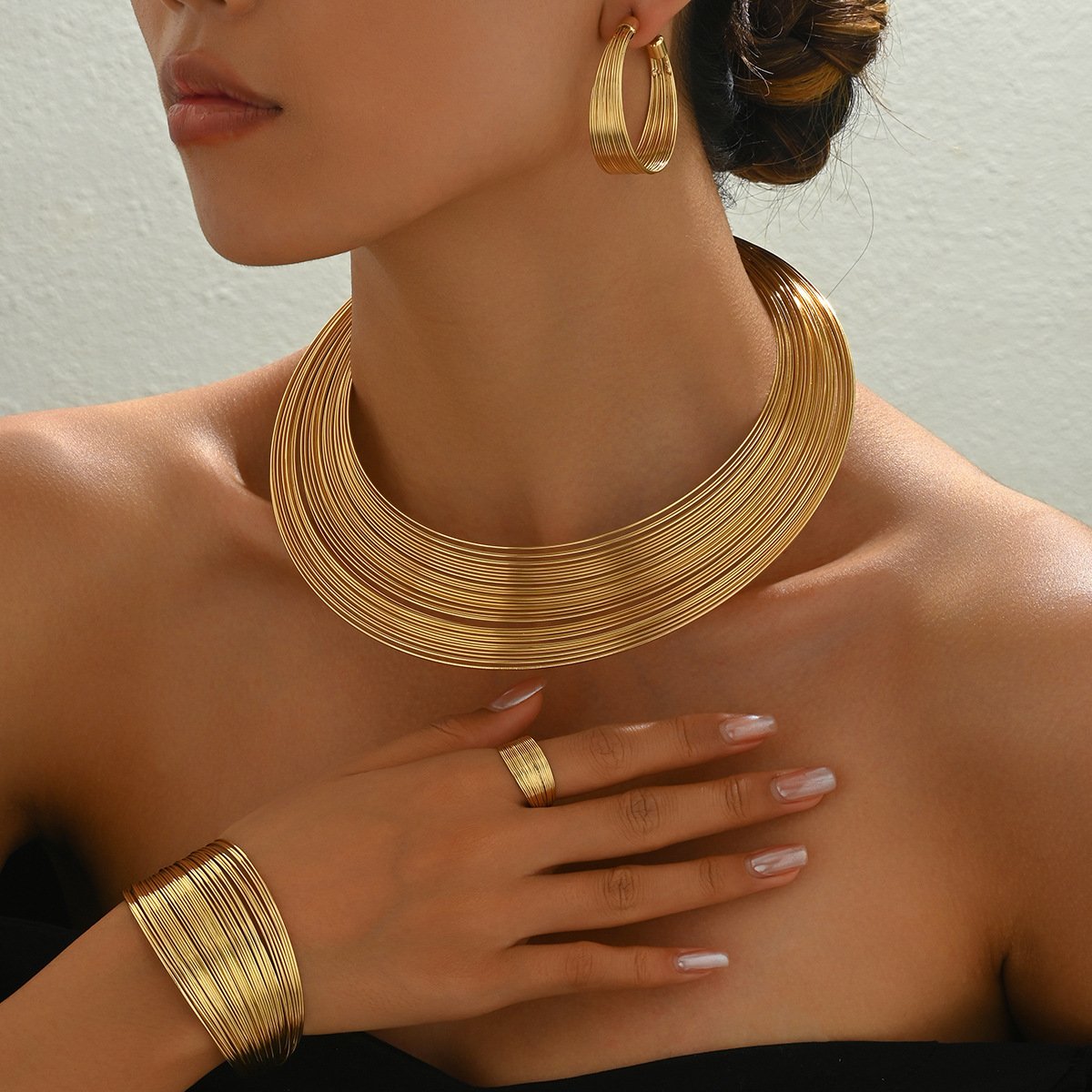 Multi-layer necklace earring bracelet set