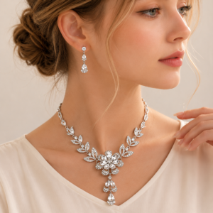 Elegant Water Drop Flower Necklace and Earrings Set