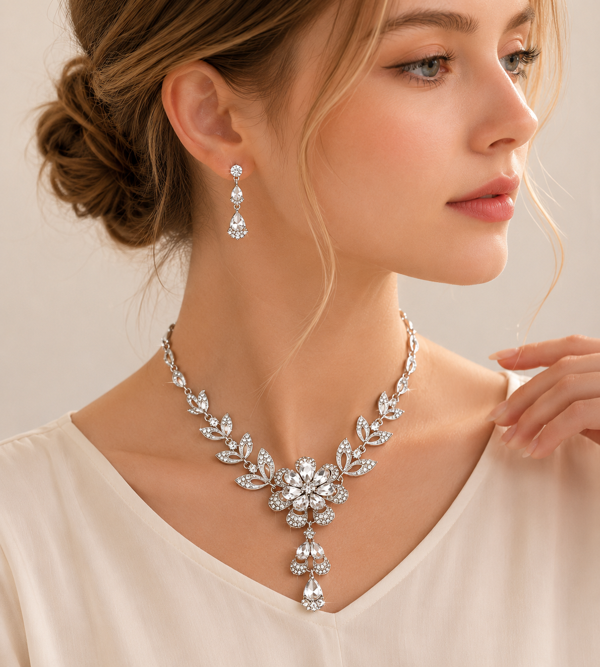 Elegant Water Drop Flower Necklace and Earrings Set