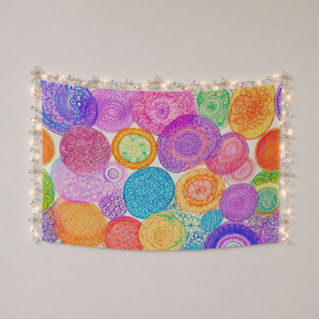 Circles floral decorative wall tapestry wall art Polyester wall Tapestry 90"x 60" Polyester Peach Skin Wall Tapestry 90"x 60"