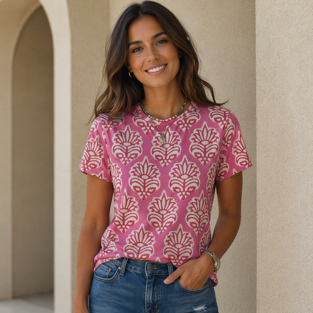 Floral Print Deep blush rust multi Women’s T-Shirt All-Over Print Women's Cotton T-Shirt