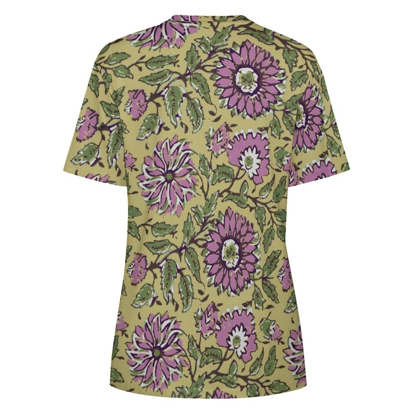 Floral Print Green Purple Women’s T-Shirt All-Over Print Women's Cotton T-Shirt - Image 2