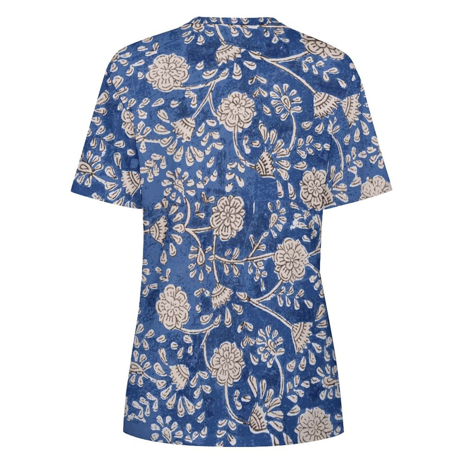 Blue Floral Print Casual T-Shirt 100 % cotton fabric All-Over Print Women's Cotton T-Shirt - Image 2