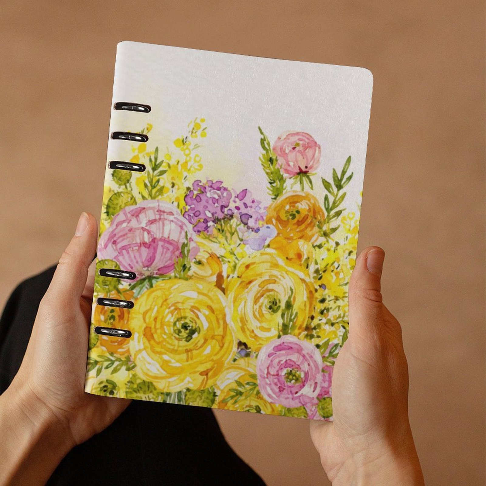 Watercolor Yellow Deep blush aesthetic Floral Spiral Journal Notebook artistic Binder Notebook (A5) Binder Notebook (A5) - Image 3