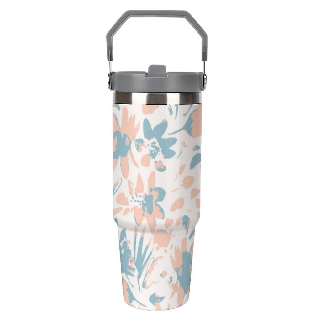Drinkware Tumbler Vacuum Flask -Rust Blue Design Tumbler with Top Handle (30oz)