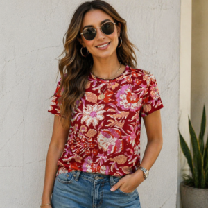Orange floral print t-shirt All-Over Print Women's Cotton T-Shirt