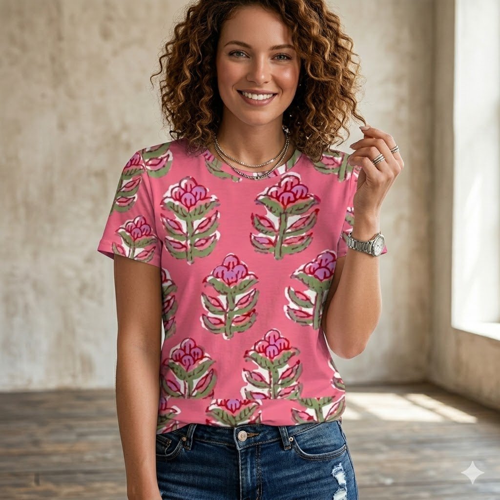 Floral Print Deep blush purple Women’s T-Shirt All-Over Print Women's Cotton T-Shirt