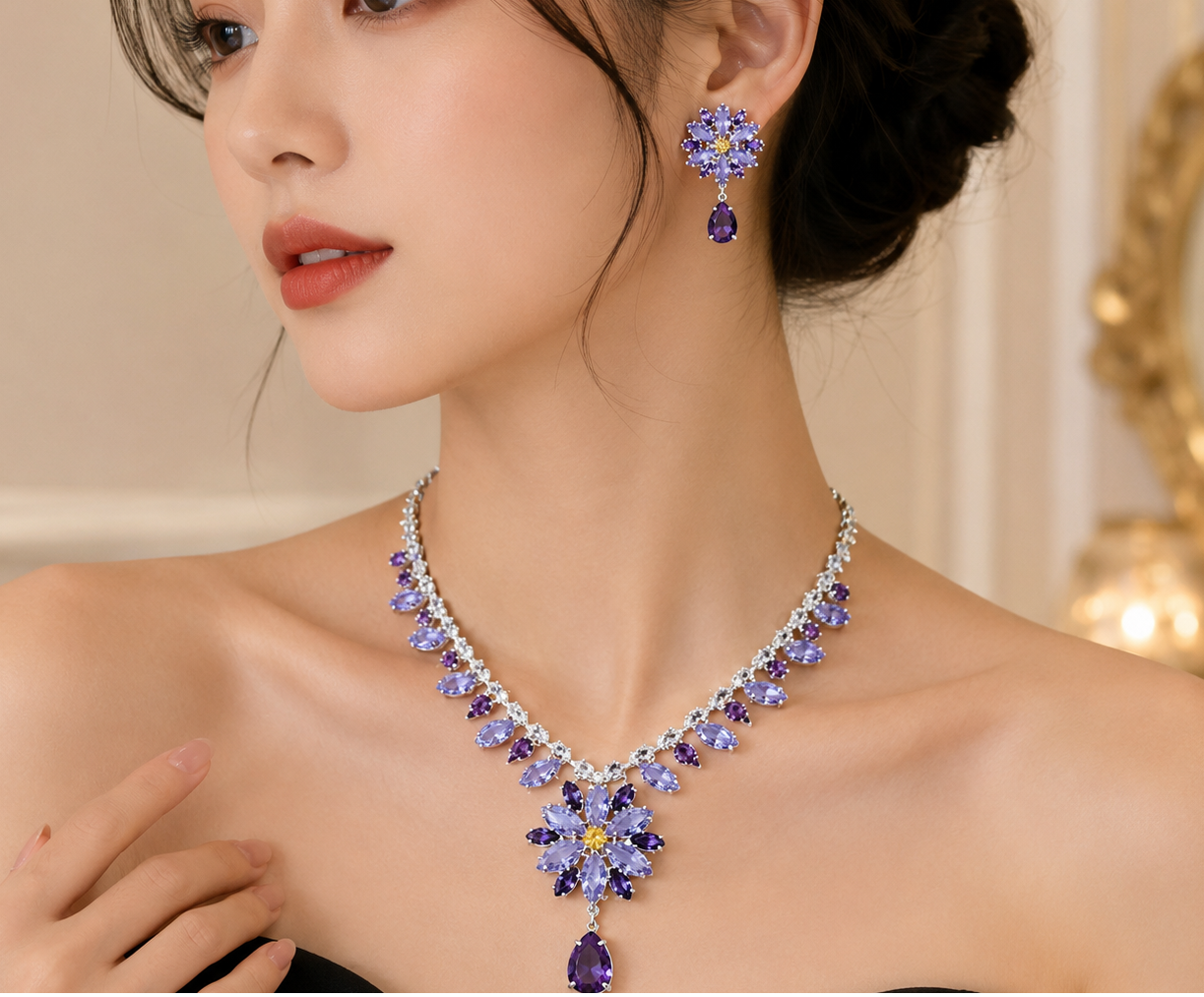 Zircon Luxury Necklace Earring set