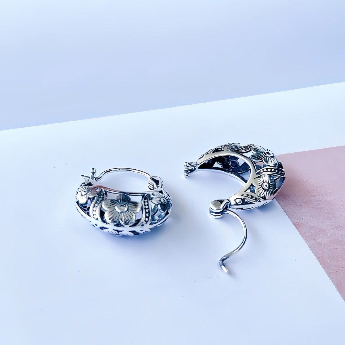 High quality Vintage Floral pure Silver Earrings - Image 2