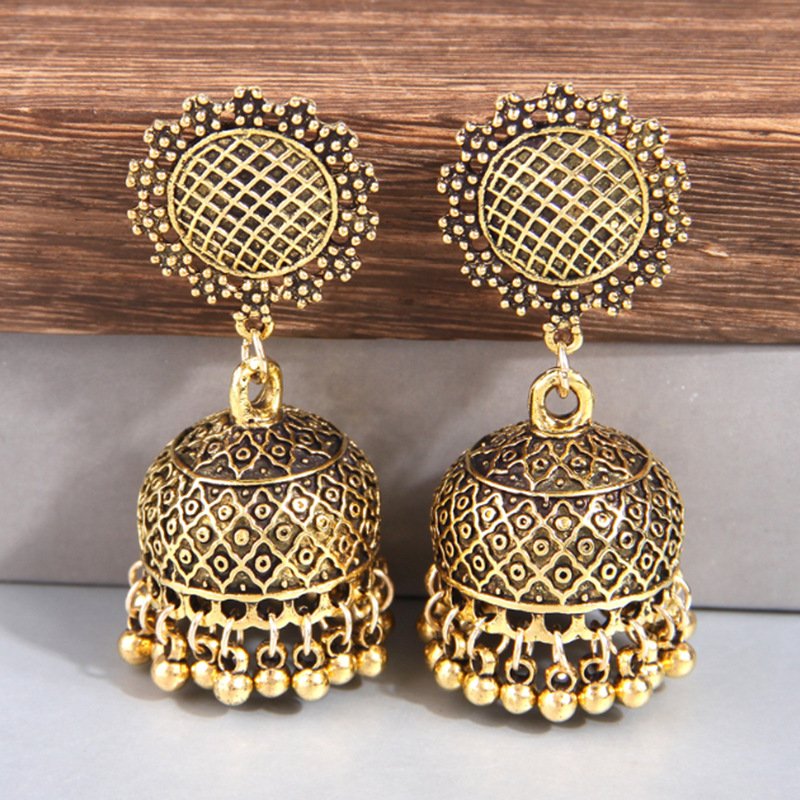 Indian vintage inspired Bell Jhumka Earrings in gold plated silver alloy - Image 3