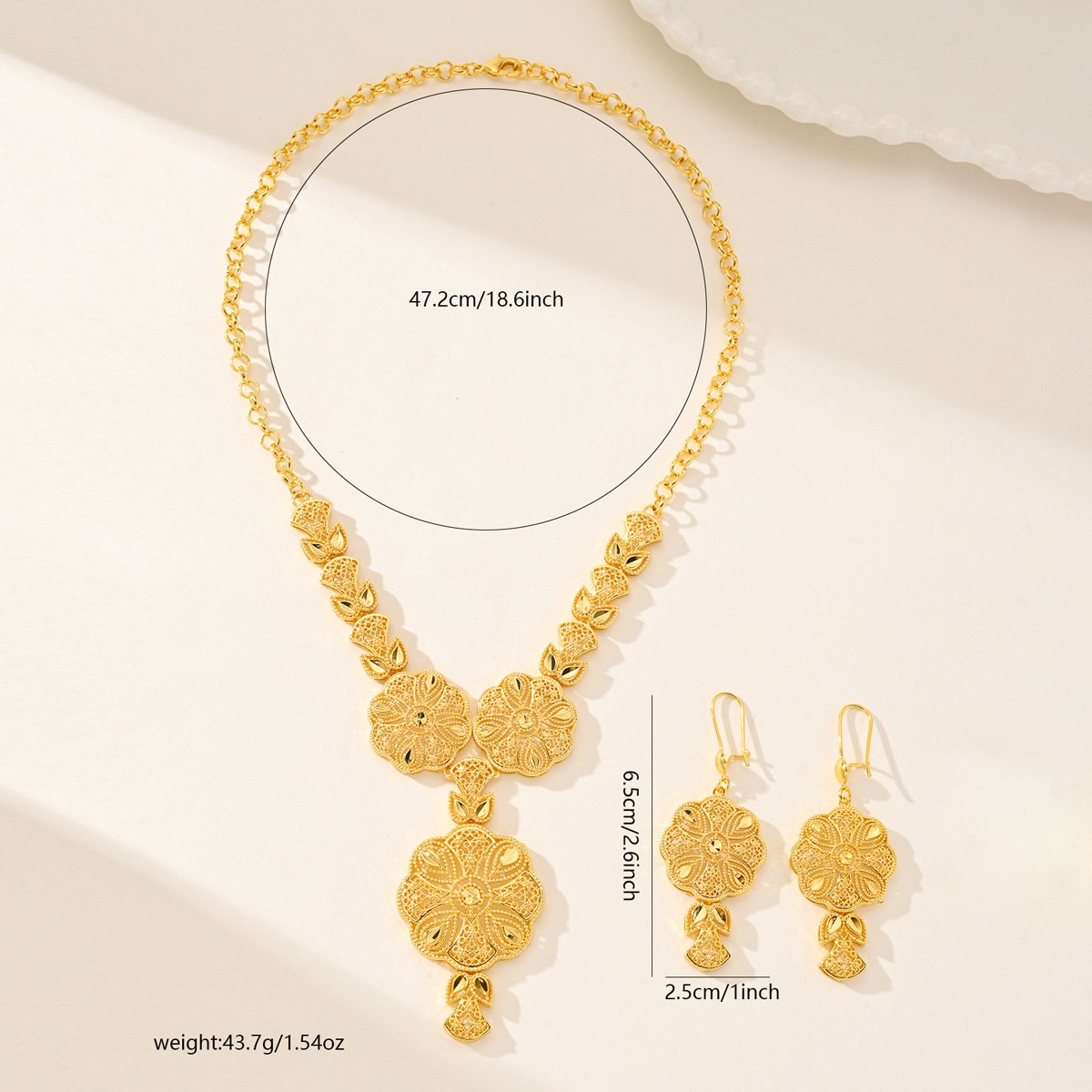 pure 24 k Gold Plated Drop Necklace and Earrings jewelry set - Image 3
