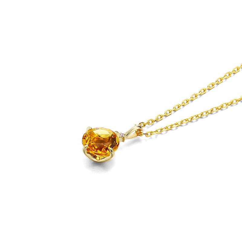Simple 9K solid Gold Yellow Topaz Pendant Necklace Set - Image 4