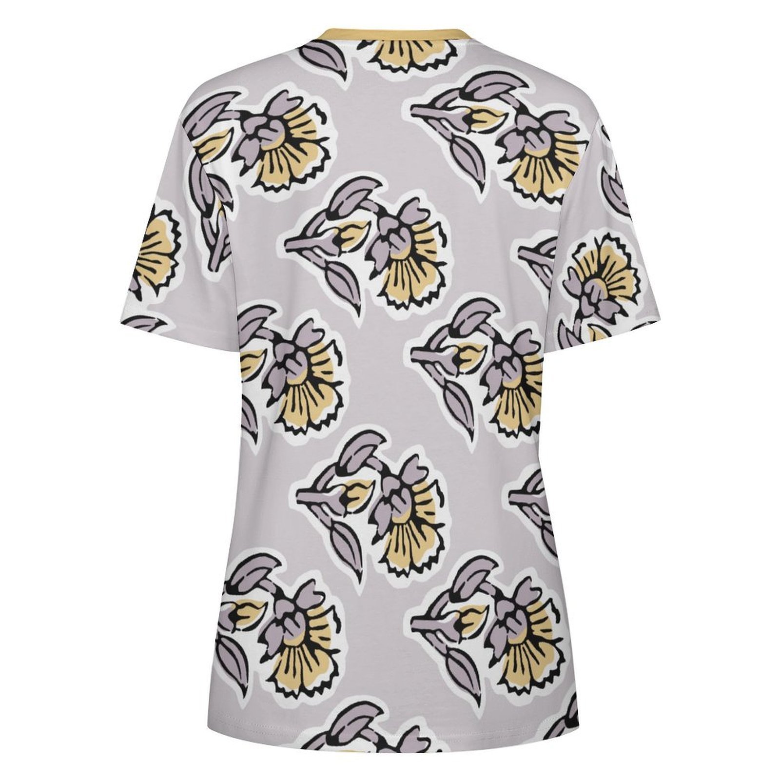 yellow grey flowers All-Over Print Women's Cotton T-Shirt - Image 2