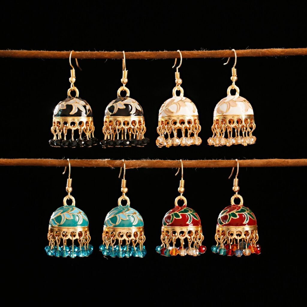 Indian jhumka Bead Drop Earrings in floral design multi