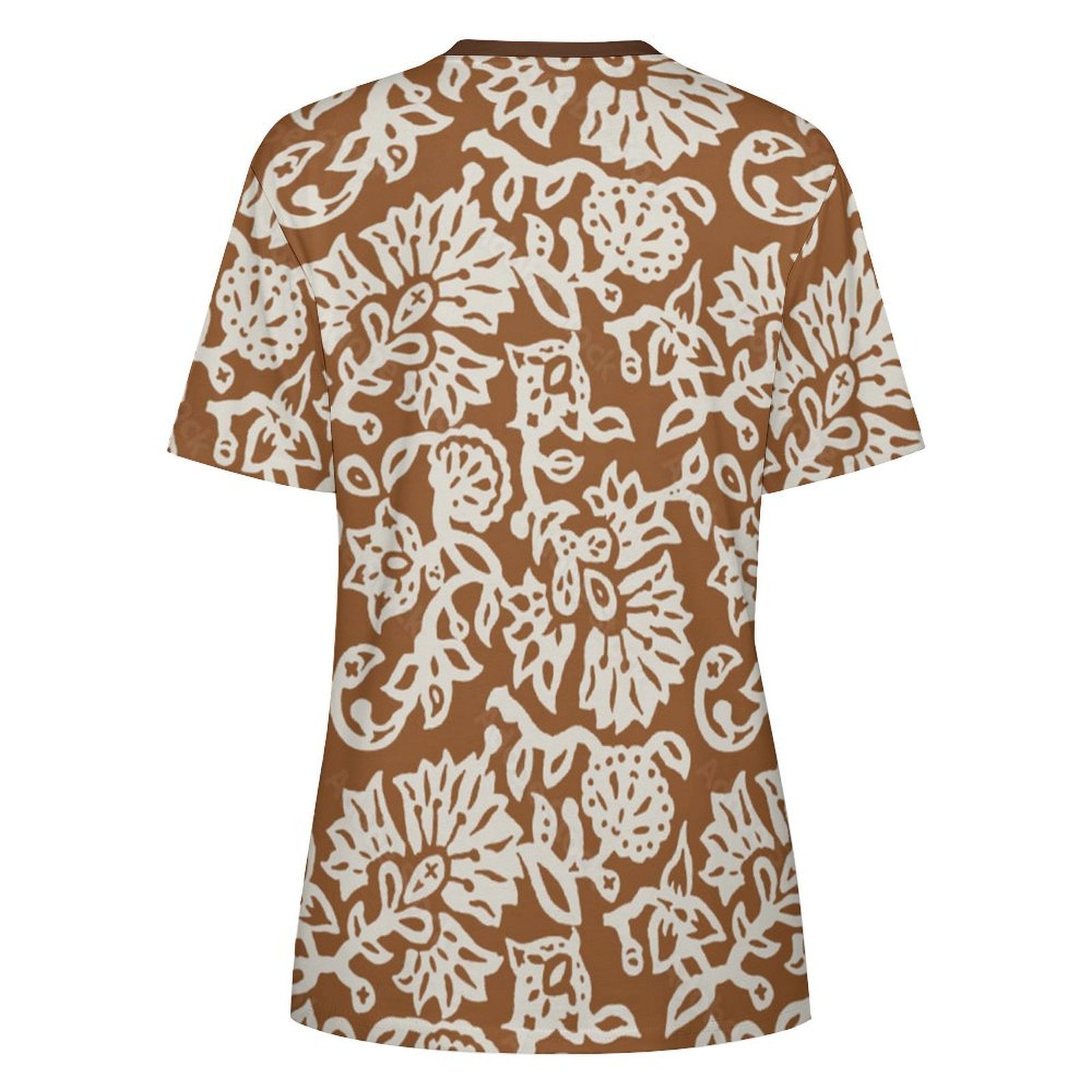 beige white flowers All-Over Print Women's Cotton T-Shirt - Image 2