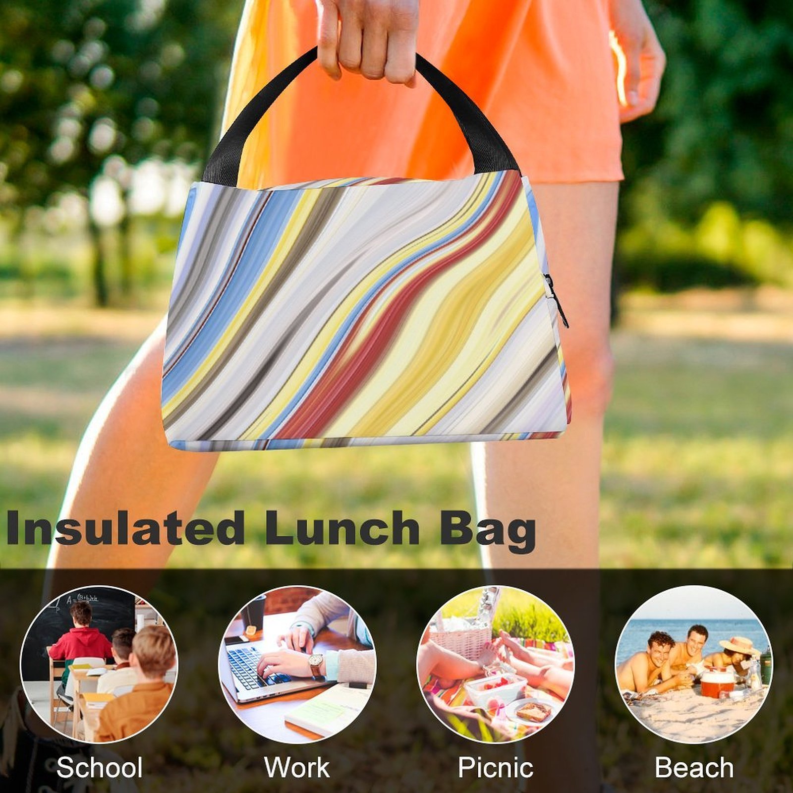 Reusable water resistant lunch bag tote for work, picnics, outdoor, traveling or shopping easy carry - Image 8