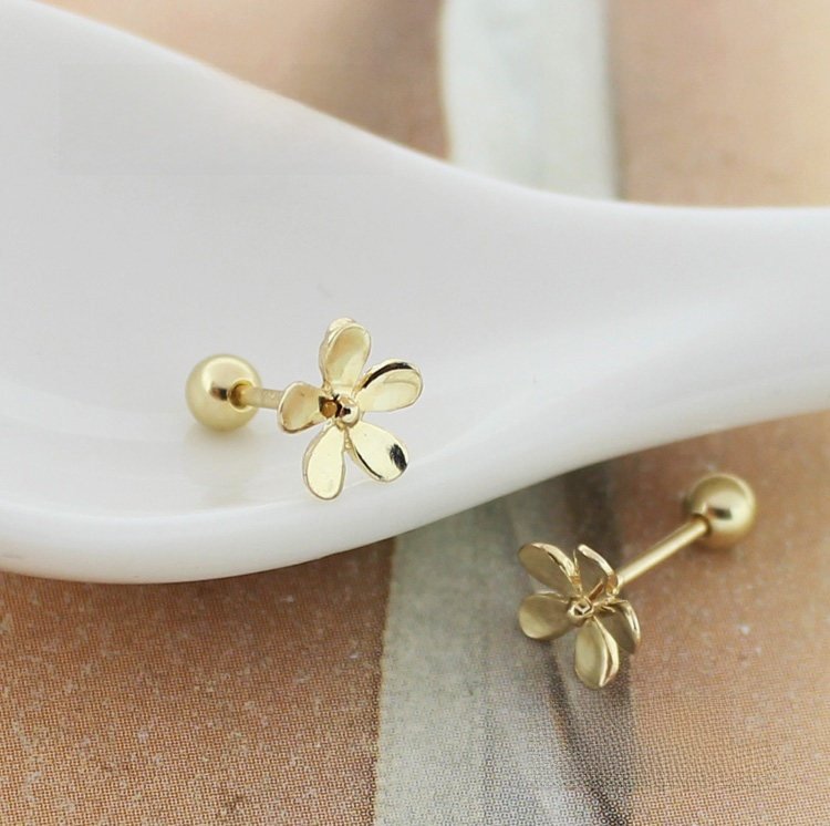 14K pure solid Gold Petal Earrings - Image 5