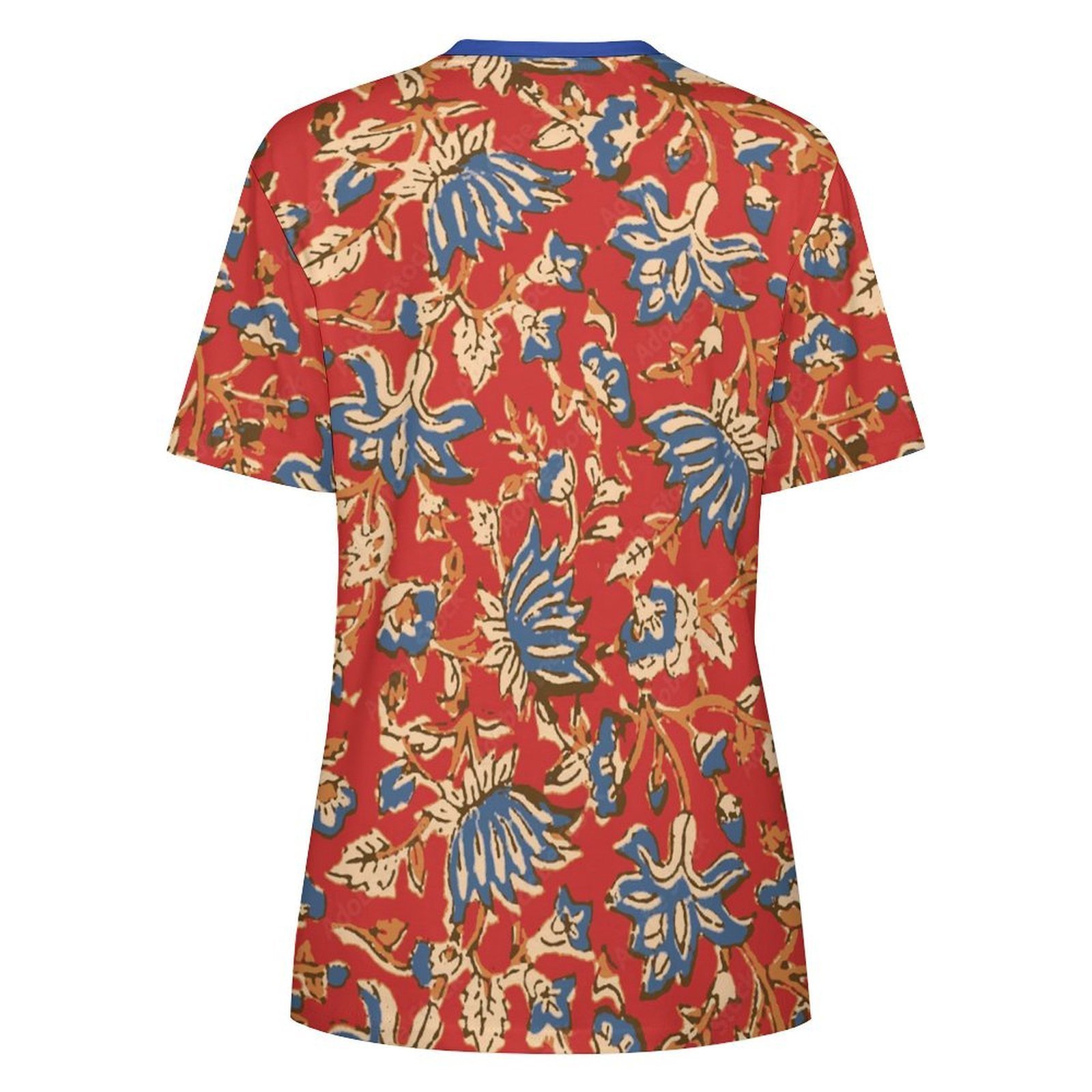 rust blue flowers All-Over Print Women's Cotton T-Shirt - Image 2