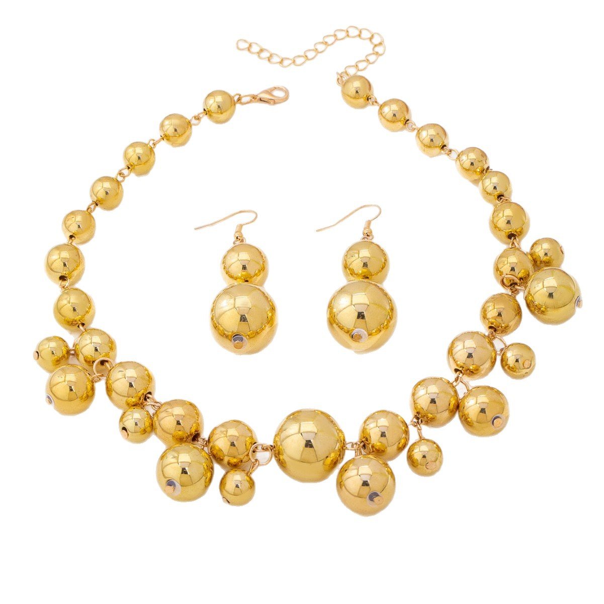 Gold Metal Ball Bead Necklace and Earring set - Image 5