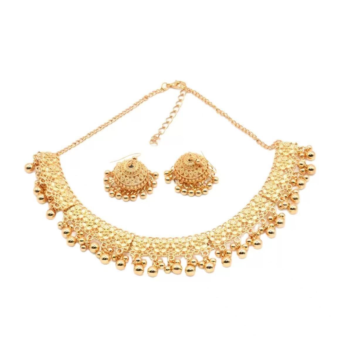 gold plated Tassel Earrings jhumka and Necklace Set - Image 3