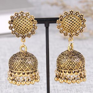 Indian vintage inspired  Bell Jhumka Earrings in gold plated silver alloy